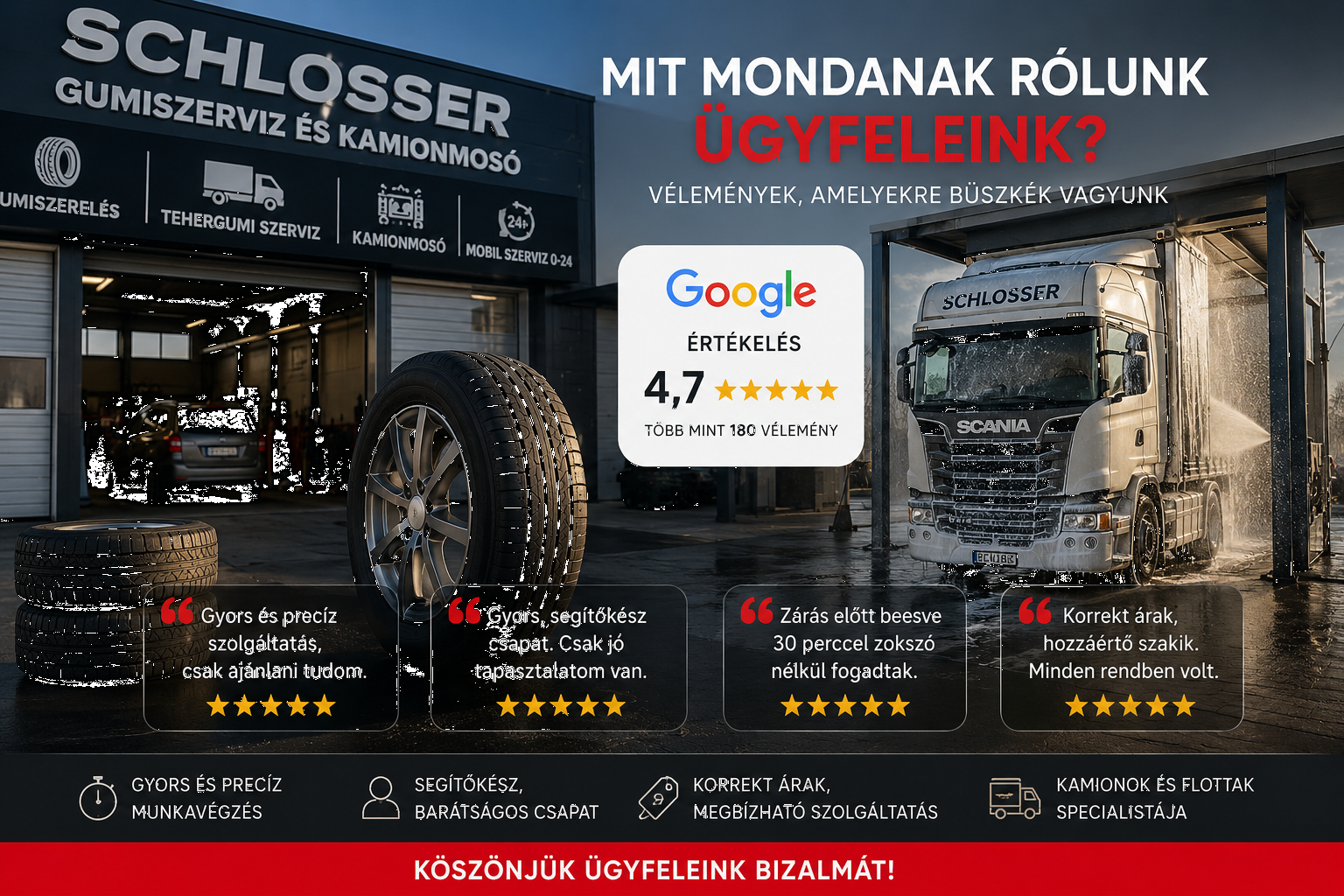 Mit mondanak rólunk ügyfeleink? – Schlosser Gumiszerviz és Kamionmosó, SzegedMit mondanak rólunk ügyfeleink? – Schlosser Gumiszerviz és Kamionmosó, Sz